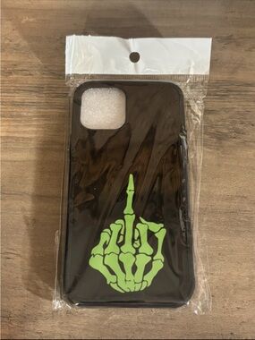 Phone Case with Green Skeleton Middle Finger - handmade- for iPhone 12/12 pro